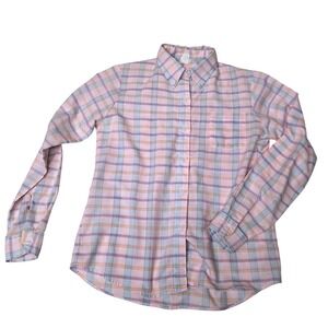 Vtg 70s Knob Hill Women's Plaid Button Up Long Sleeve Shirt Size 13 Pink Pastels